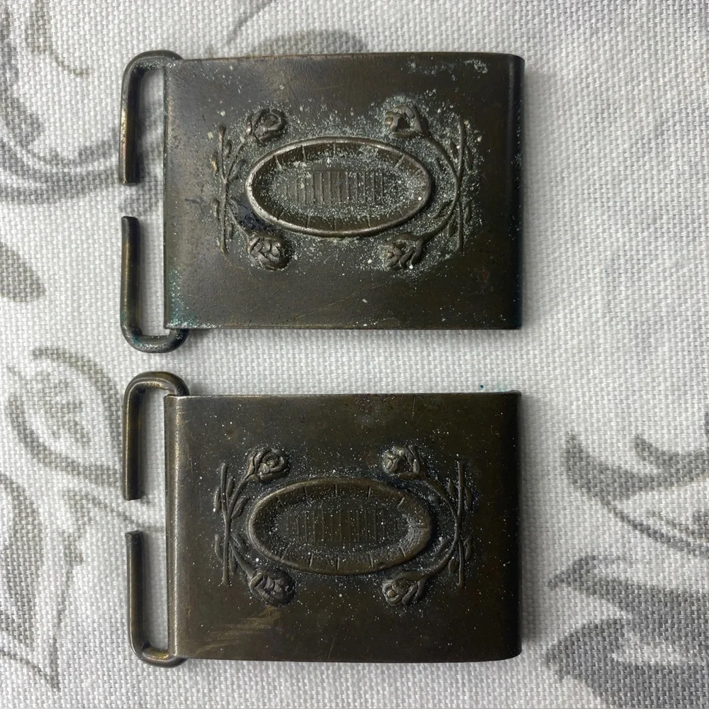Two Vintage Buckle North & Judd Brass‎ Rose Bowl Stadium Anchor Mark 1930s-1940s